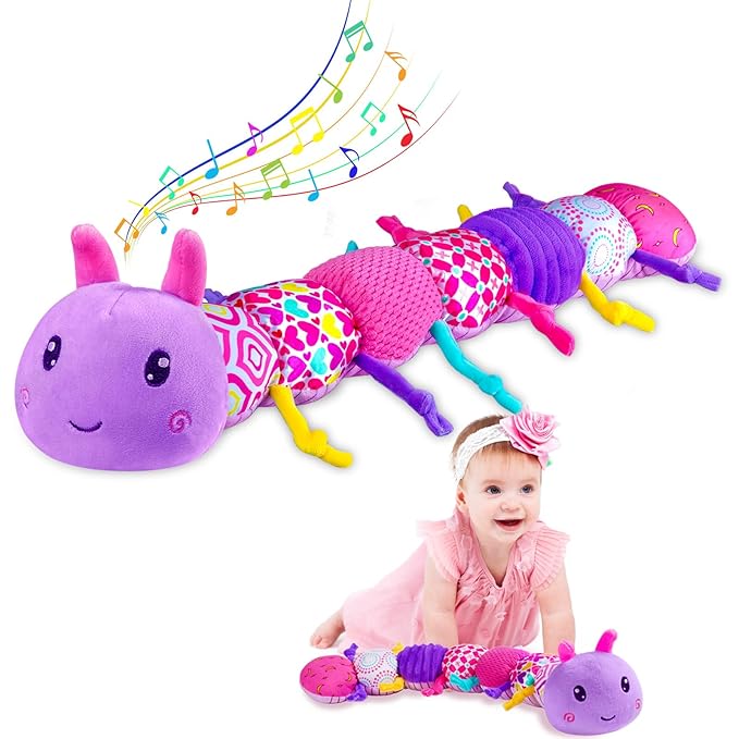 Baby Girl Stuffed Animal Toys with Multi Textures,Rattle,Crinkle,Baby Girl Gift 6 to 12 Months,Infant 3 4 5 7 8 9 Months Old Newborn Toy,Caterpillar-Purple