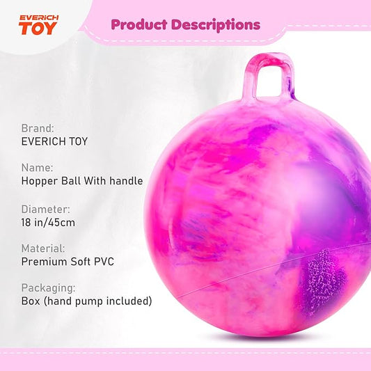 EVERICH TOY Hopper Ball for Kids 4-8, 18In Ride On Bouncy Balls with Handle, Purple Pink Clouds Inflatable Christmas Hopping Toys Gifts for Girls Boys, Indoor Outdoor Active Play Toys