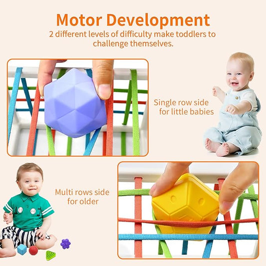 Baby Sensory Montessori Activity Toys for 1 2 Year Old Boy Girl, Early Learning Develop Shape Sorter Cube with Soft Textured Balls for Infants Toddler Birthday Gifts Christmas Stocking Stuffers