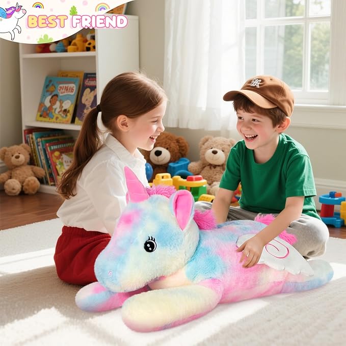 Giant Rainbow Unicorn Stuffed Animal 30", Jumbo Soft Big Stuffed Animals, Giant Plush Toys Hugging Pillow for Stress Relief & Sleep Aid, Huge Cuddly Cute Plushies Unicorn Gifts for Kid Adult