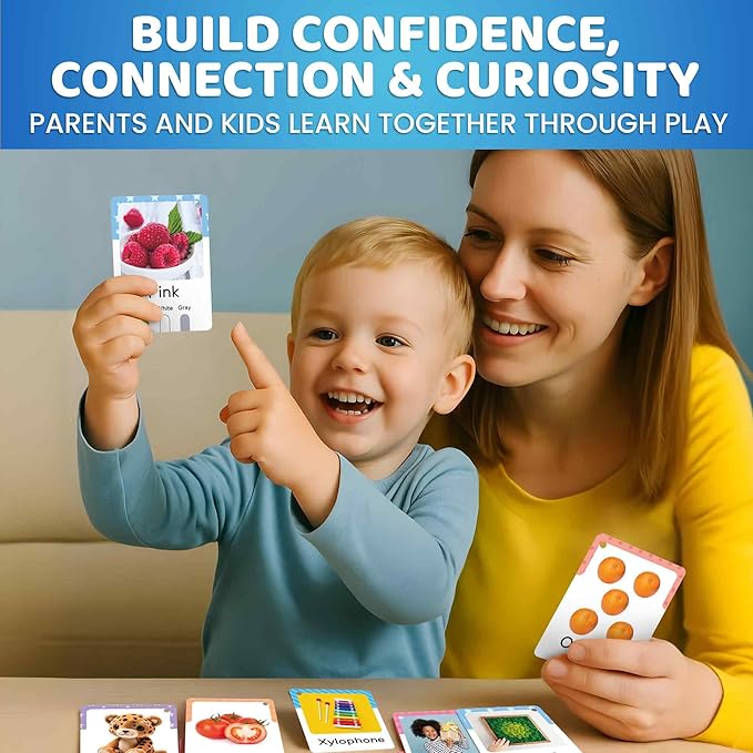 QUOKKA 225 Flash Cards for Toddlers 1-3 – Alphabet & First Words Flashcards with Rings – Toddler Educational Toys for Learning – Fun Big Size Letter Flashcards for Toddlers 3-5 Years