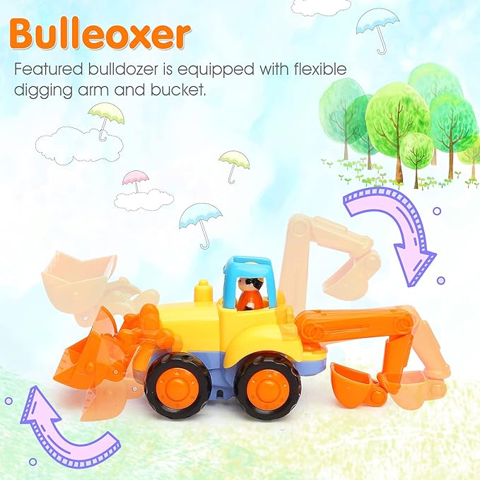 TINOTEEN Baby Toy Cars for 1 2 3 Year Old, 4 Pack Toddler Friction Powered Cars Push and Go Car Toys Baby Construction Vehicles