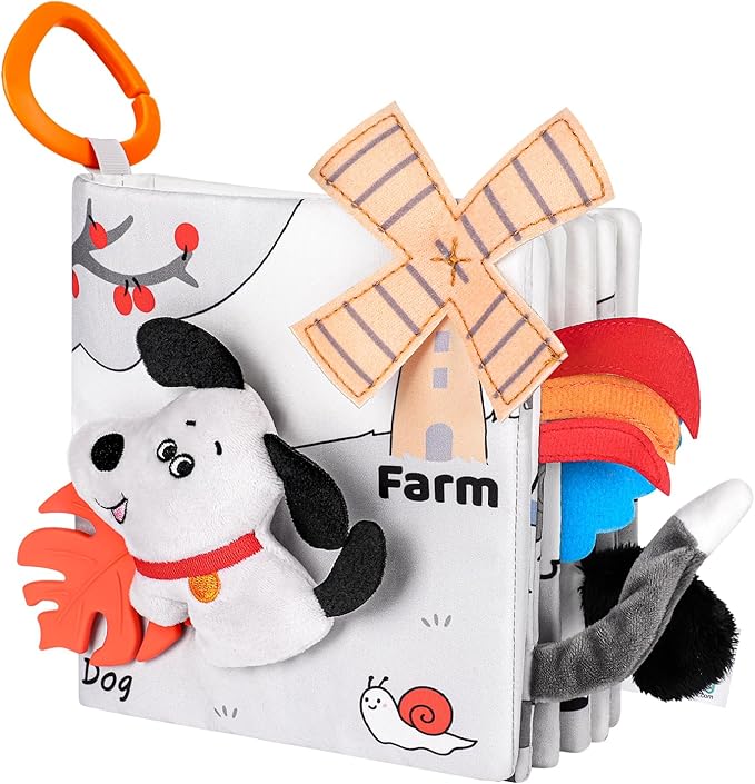 Baby Book 0-12 Months, Crinkle Cloth Book with Rattle & Touch and Feel Sensory Toys, Soft Teether for Infants, Educational Learning Toys, Ideal Baby Shower Easter Gifts for Boys Girls (Farm Animals)