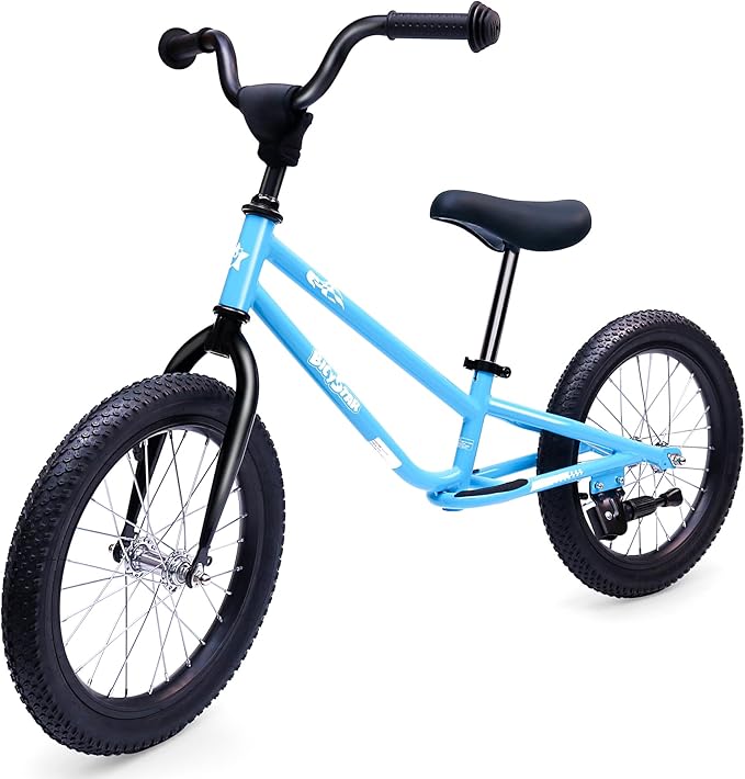 16 Inch Kids Balance Bike for 5-8 Year Old, BMX Kids Bike with No Pedals, Air Rubber Tires, Footrests, Adjustable Height for Big Kids, Boys, Girls (Blue)