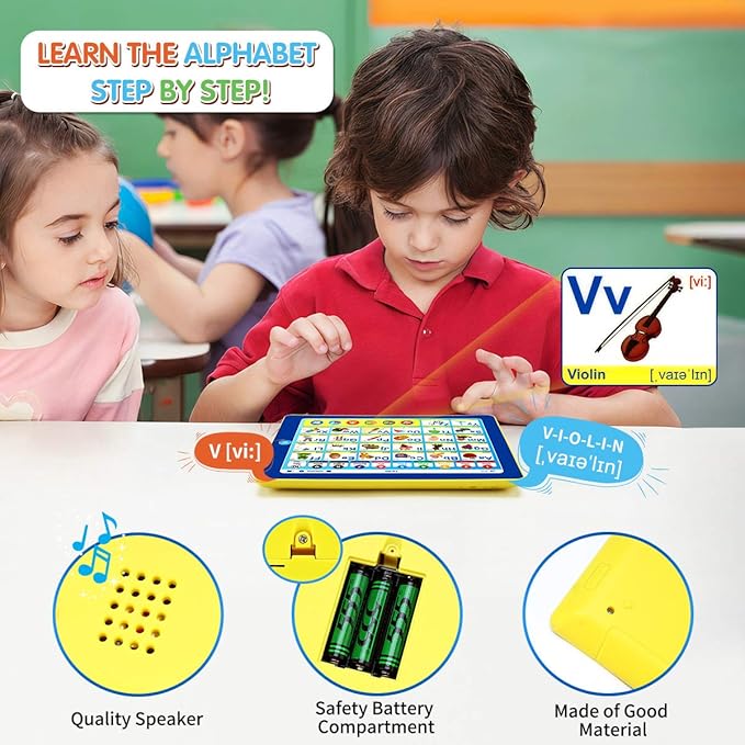6-in-1 Kids Tablet with ABC/Words/Numbers/Color/Games/Music - Interactive Educational Electronic Toys Makes Learning Fun, Toddler Learning Toys Gifts for Age 3 4 5 Year Old Boys Girls&Preschool