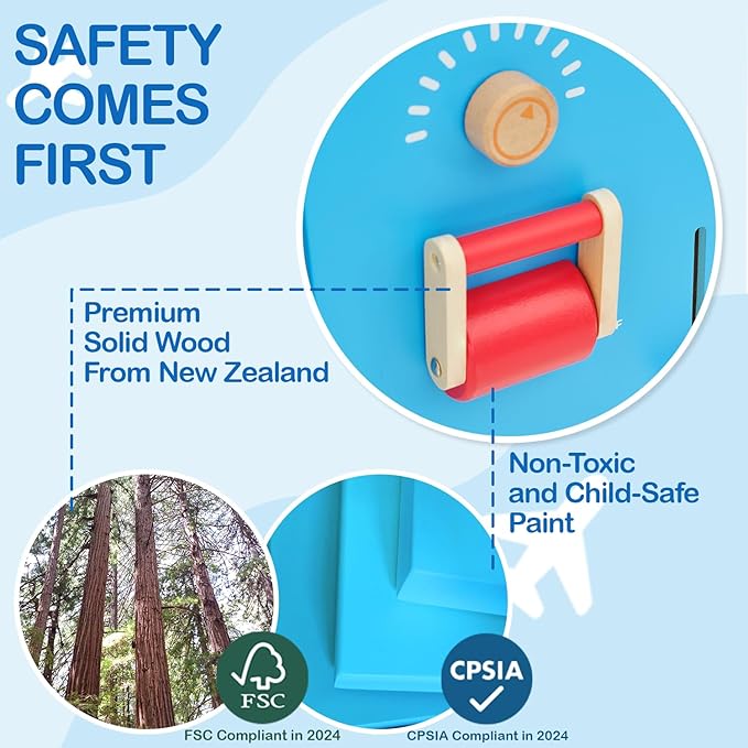 Monläurd® Wooden Airplane Activity Wall Panel for Kids, Wall Toys for Toddlers 1-3, Playroom Toys, Daycare Furniture, Montessori Busy Board