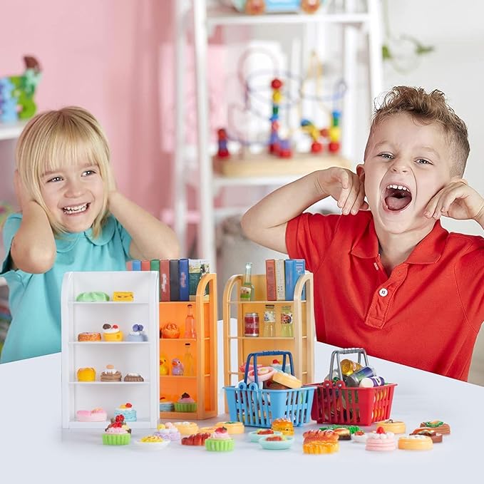 164pcs Miniature Supermarket Shelves Furniture Model 4 Layers Shelf Display Rack Doll House Accessory Storage Bookshelf Accessories Mini Locker Decor Food Drink Bottle Toy Cosplay Game Party