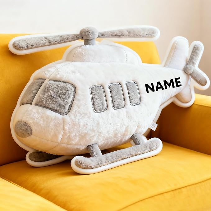 Custom Helicopter Shaped Pillow Cute Personalized Name Plush Doll, Double-Sided Construction Engineering Vehicle Pillow for Kids, Birthday gifts for Boys and Girls Sofa Decorative Pillows 8-32in