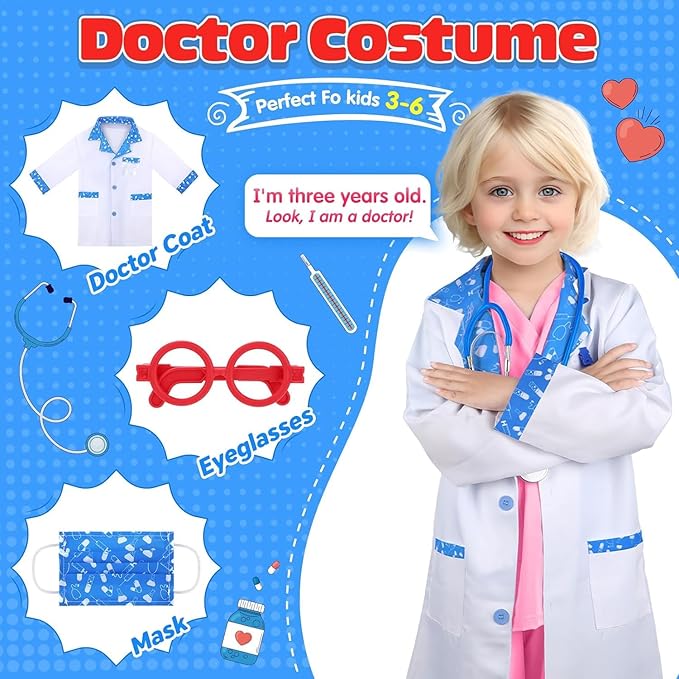 Kids Doctor Kit for Girls, Doctors Set for Toddlers 22 Pieces Doctor Play Gift for Kids Medical Toys Set with Roleplay Doctor Costume Toddlers Ages 3 4 5 6 Year Old