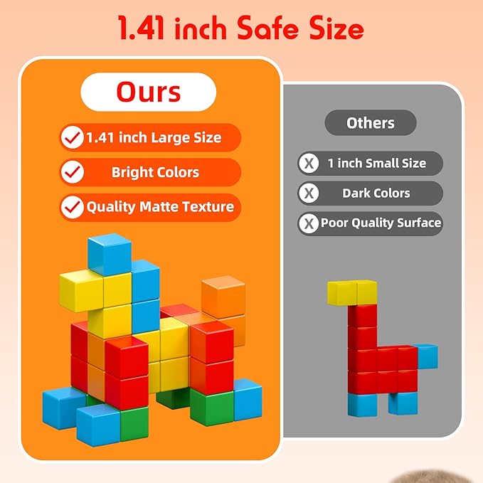 Magnetic Blocks, 1.41 inch Large Magnetic Building Blocks for Toddlers 3 4 5 6 7 8 Years Old Boys Girls, 3D Magneti Cubes for Kids,Montessori Toys Sensory STEM Education Preschool Magnet Toys 1-3Gift