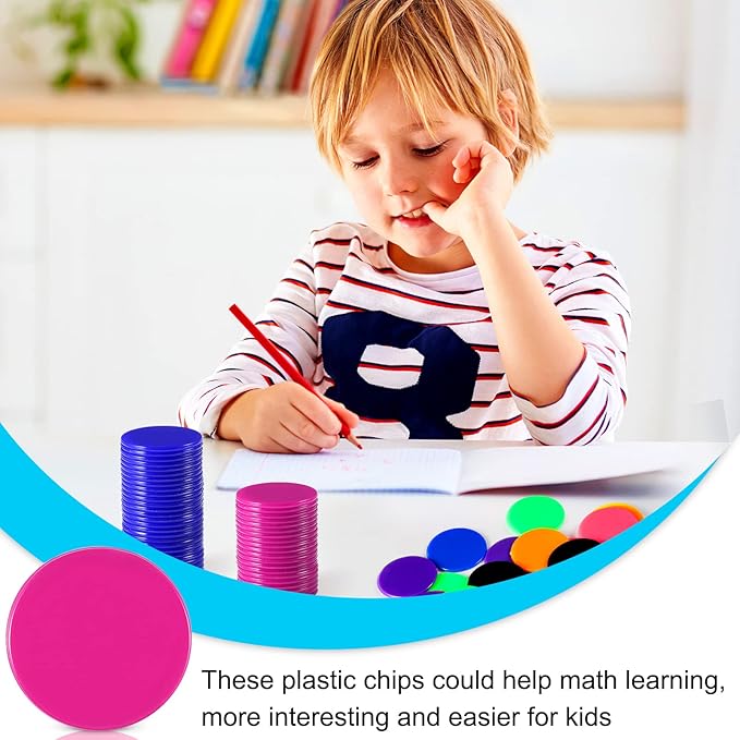 Coopay 1000 Pieces 10 Colors 1-1/5 inch Plastic Learning Counters Disks Bingo Chip Counting Discs Markers for Math Practice and Poker Chips Game Tokens