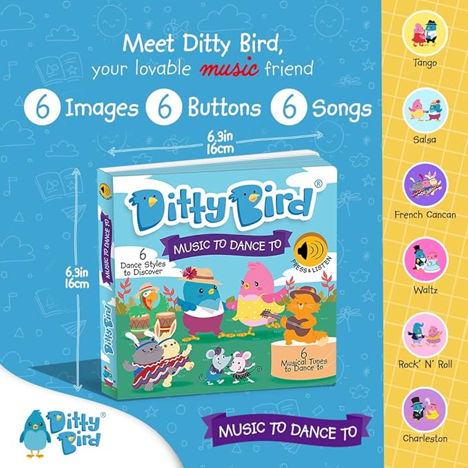 Ditty Bird Musical Books for Toddlers | Electronic Sound Book Dance Edition | Fun & Interactive Toddler Books for 1 Year Old to 3 Year Olds | Sturdy, Sensory Talking Book for Children