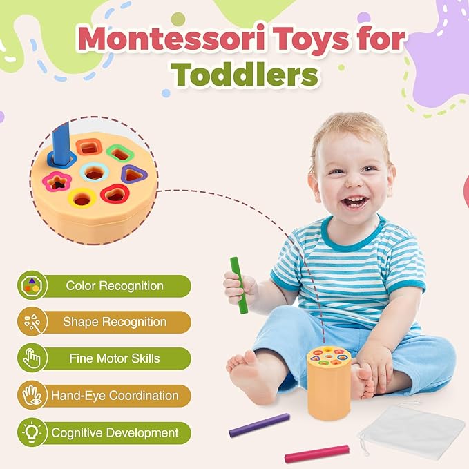 Shape & Color Sorting Montessori Toys for Toddlers 1-3, Soft Silicone Sensory Toys, Preschool Learning Activities Matching Game, Educational Toy for Fine Motor Skills, Travel Gift for Boys and Girls