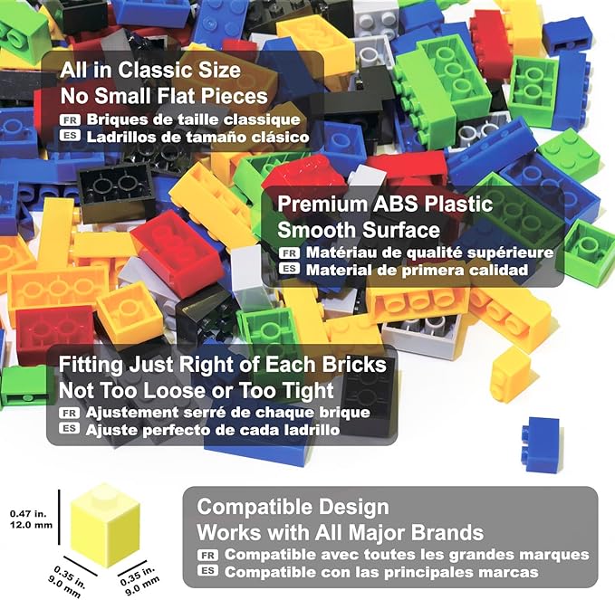 1000 Pieces Building Blocks, Bulk Classic Building Bricks Toy, Big Box of Basic Bricks, Compatible with Major Brands, Educational Construction Toys & Gifts for Kids 4+