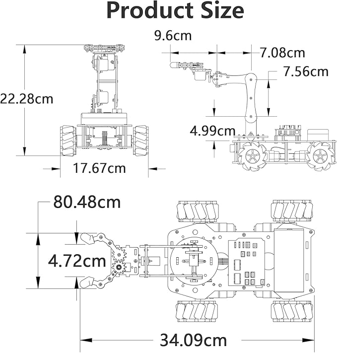 ACEBOTT 5DOF Smart Robot Arm Car Kit, 4WD Remote Control Car Compatible with Arduino/Python/Blockly Programming Project/STEM Education/Science Coding Kit for 12+ Teens and Adults Unique Gifts