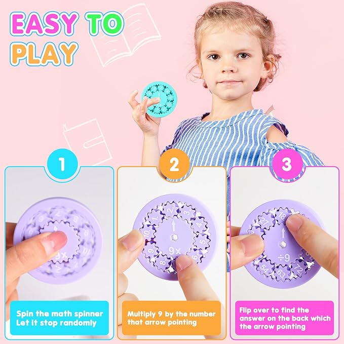 Math Fidget Spinners, Multiplication Game Fidget Toys for Kids, Math Facts Fidget Spinner Multiplication Division Math Toys for Home School 3rd Grade Classroom Prizes Christmas Stocking Stuffers
