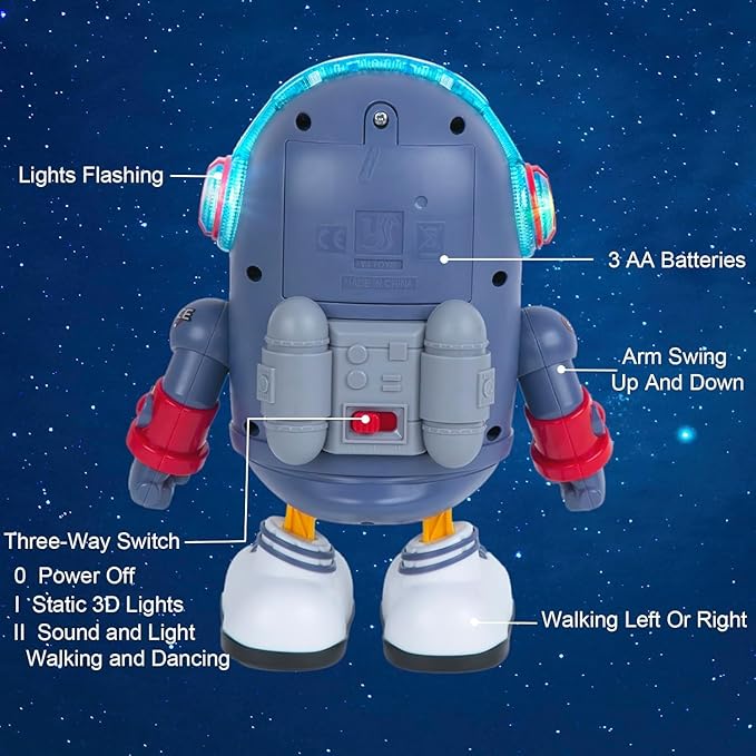 Dancing Space Duck Toy,Walking Duck Baby Robot, Cute Singing Walking Duck Toys with Music LED Lights for Kids Birthday Gifts