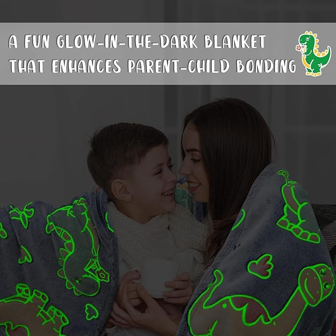 Cute Kids Blanket Glow in The Dark Dinosaur for Boys Flannel Glowing Bed Sofa Couch Soft Warm Blankets Christmas Birthday Gifts Teen 80"x60"
