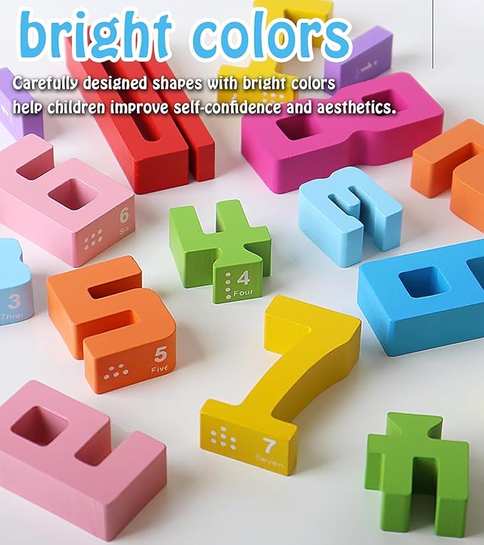 20PCS Wooden Number Blocks, Montessori-Inspired Math Learning Toys for Kids Ages 3-8, Stacking Balancing Game, Educational Counting Toys 1-10, Toddler Preschool Learning Activities