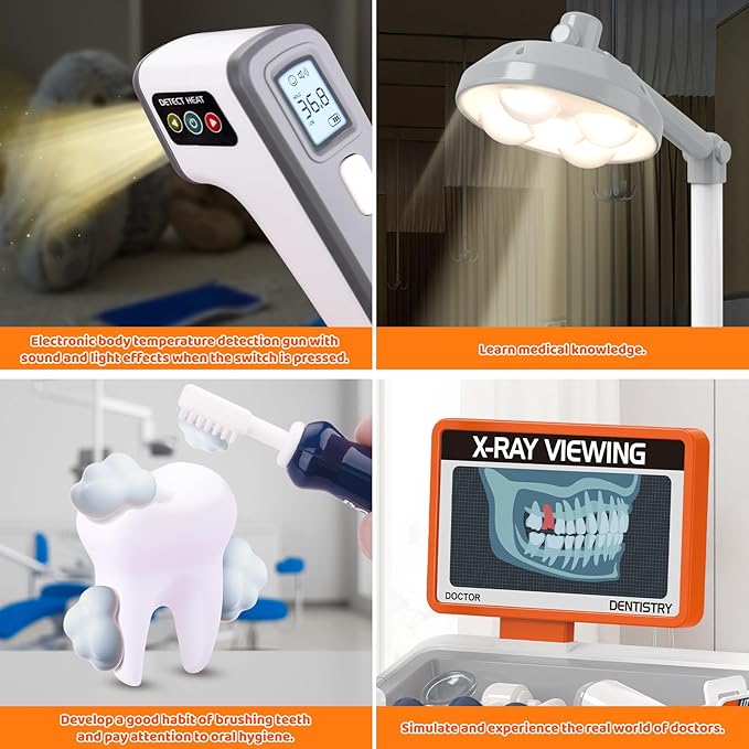 Dentist Play Set, Educational Dentist Kit for Kids, Doctor Kit for Toddlers 3-5 with Realistic Medical Tools, Pretend Play Toys for Boys & Girls