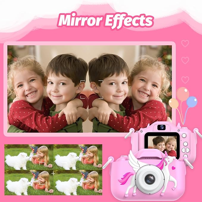 Goopow Kids Selfie Camera Toys for Girls Age 3-9, Digital Video Camera Toy with Protective Cover,Christmas Birthday Festival Gifts for 3-9 Year Old Girls Boys- 32GB SD Card Included