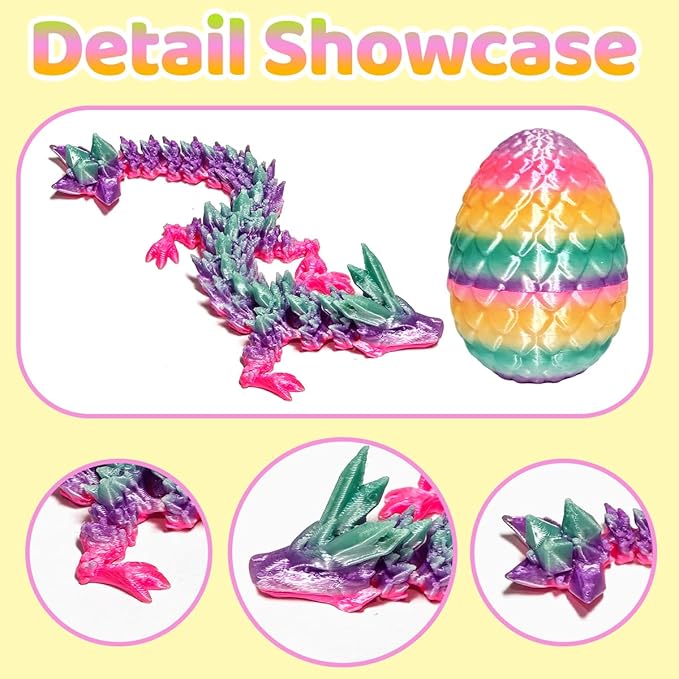 12PCS 3D Printed Dragon Eggs with Dragons Inside, Mini Egg Set, Articulated Crystal Dragon Fidget Toys for Kids, Glow in The Dark Dragon Toys - Stuff Fun Gift for Kids Boys Girls