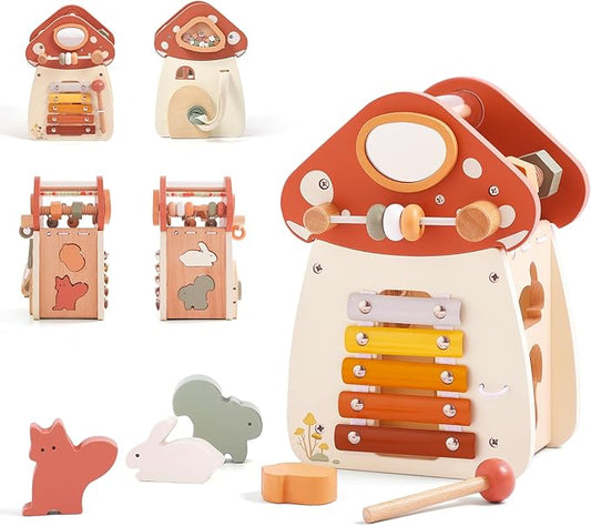 8 in 1 Wooden Activity Cube Toys for Baby Travel Sensory Toys for Toddlers 1-3 Multipurpose Educational Learning Toys for Toddlers Shape Sorter Montessori Toys for 1 2 Year Old First Birthday Gift