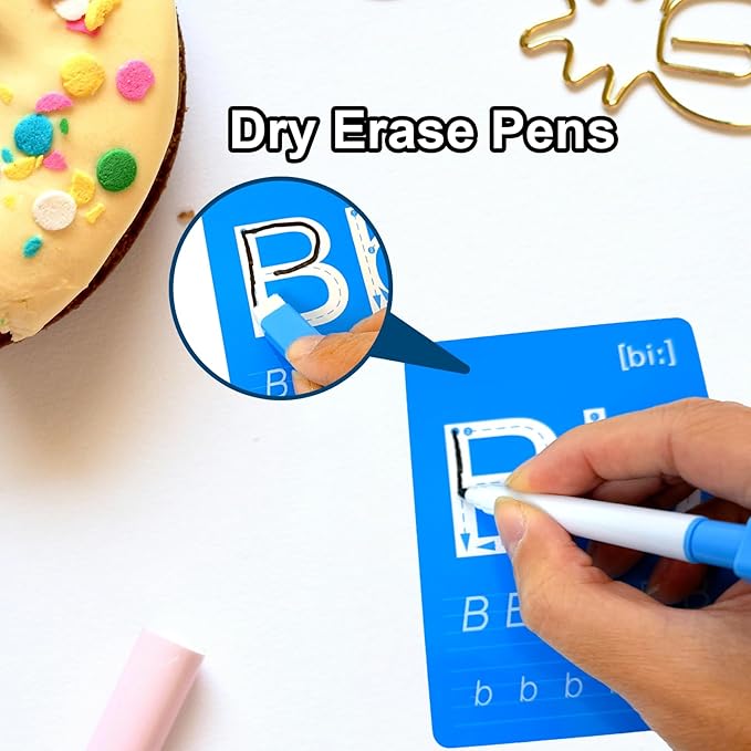 ABC Letter Flash Cards for Toddlers with 5 Dry Erase Pens, Preschool Learning Toys Alphabet Memory Game, 36PCS Double-side Flashcards,Letter Enlightenment, Early Education Flashcards for Kids Ages 1-5