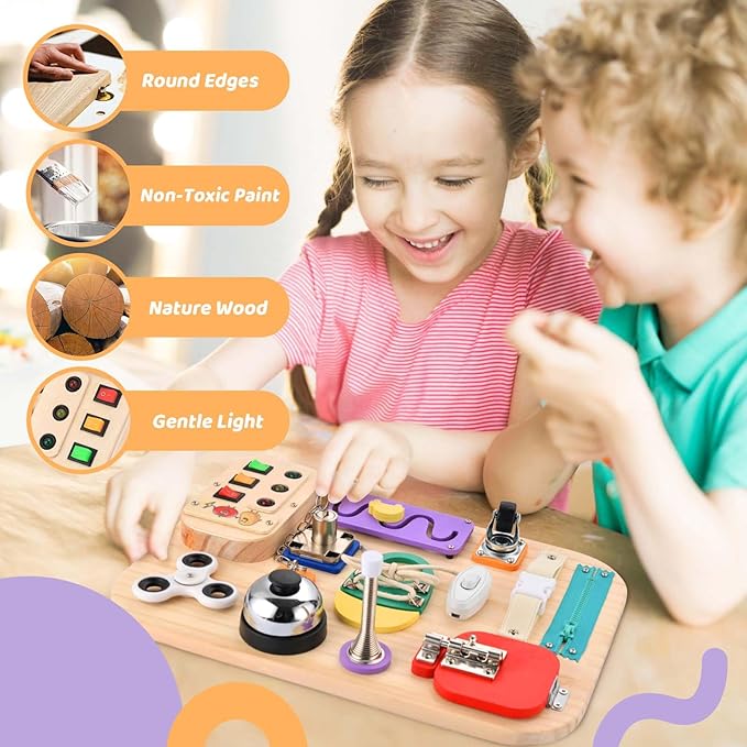 Potatomato Montessori Busy Board - Wooden Sensory Toys for Toddlers for 1 2 3 4 Years -Activity Board Toys for Fine Motor Skills - Educational Fidget Toys for Boy & Girl - Birthday Gifts