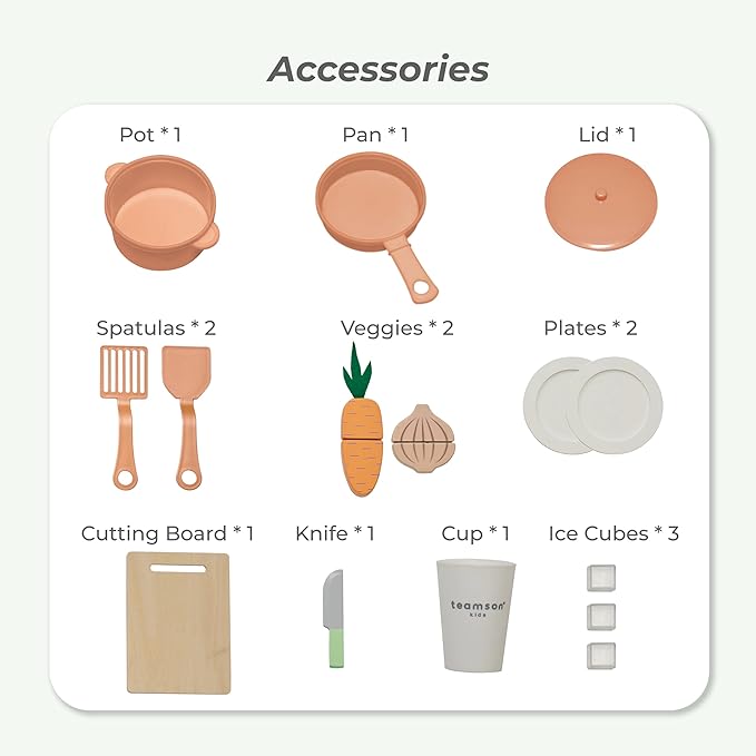 Teamson Kids Little Chef St. Louis Retro Wooden Play Kitchen for Toddlers, Green Pretend Kitchen Set with Ice Maker, Backsplash & 15 Accessories, Toy for Kids Ages 3+