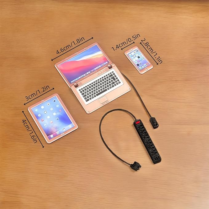 1:6 Scale Dollhouse Accessories - 4 Colors Miniature Digital Set: Metal Smartphone, Tablet, Laptop & Desktop USB Socket - 1:12 Scale Miniature Collectibles Gift (RoseGolden)