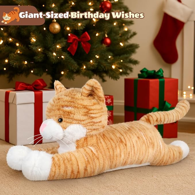 Giant Cat Plush 30", Jumbo Soft Orange Cat Stuffed Animal, Giant Plush Toys Hugging Pillow for Stress Relief & Sleep Aid, Huge Cuddly Cats Plushies Gift for Kids Adults