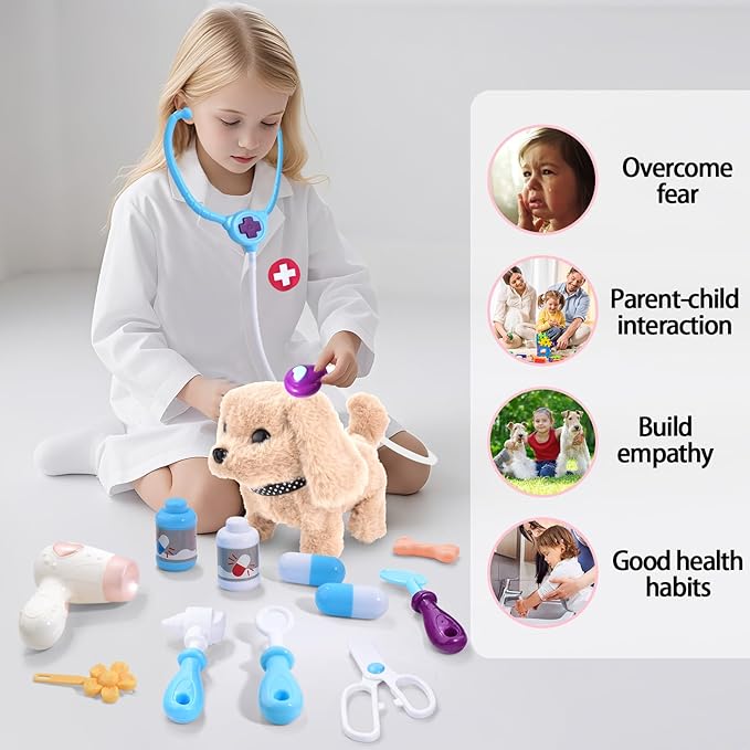 Doctor Kit for Toddlers 3-5 Doctors Play Set Toddler Girl Toys 3 4 5 Year Old Girl Birthday Gift Dog Puppy Vet Kit Kids Veterinarian Playset