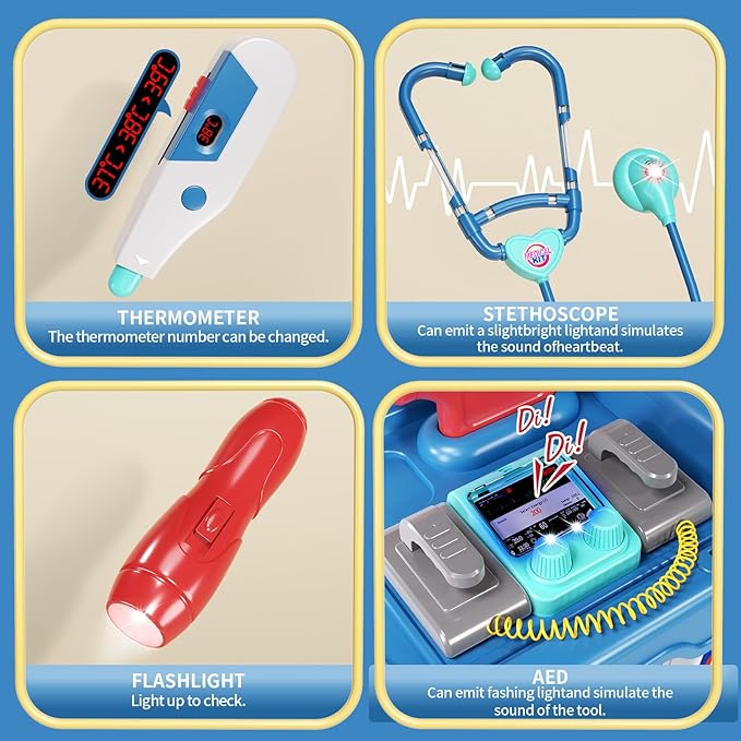 Doctor Kit for Kids, Pretend Doctor Playset for Toddlers with Cart, Costume and Stethoscope, Role Play Medical Toy for Girls Boys Toddlers 3-8 Birthday Gifts