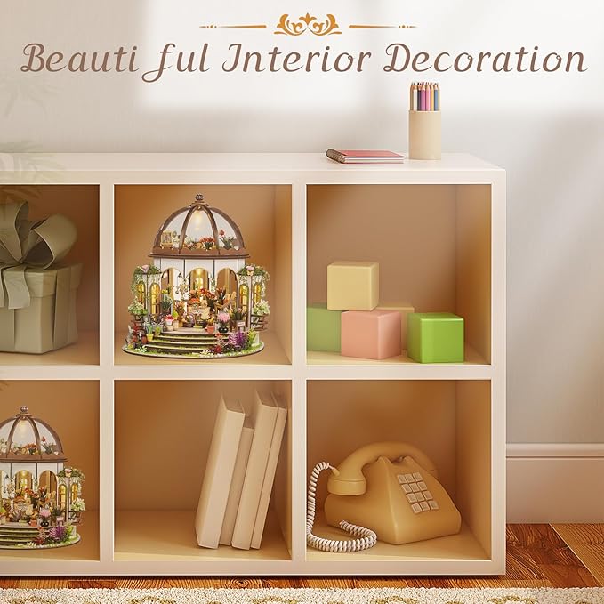 Garden Miniature House Kit, DIY Miniature Building Kits, Wooden Greenhouse Miniature Kit with Furniture, Creative Dollhouse Kit for Adults, Hobby Craft Home Decor Birthday Gifts