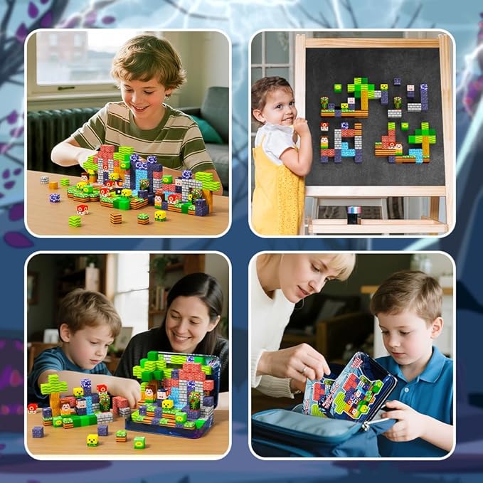 Magnetic Building Blocks, 48 Piece Set with Portable Iron Box, Kids Sensory Toys for STEM Learning, Children's Travel Magnetic Toys, Best Gifts for Boys and Girls' Birthdays and Christmas