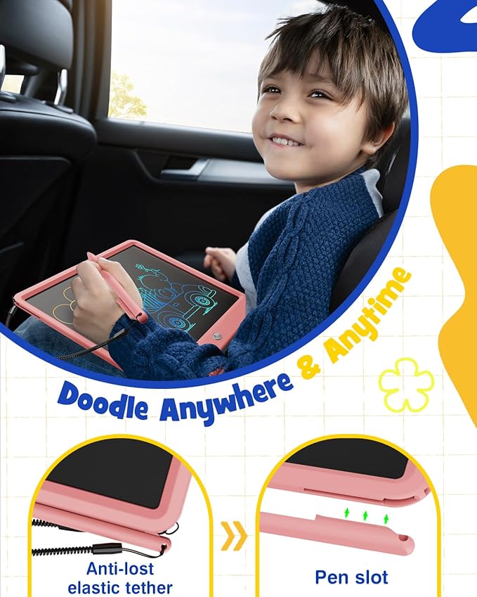 ORSEN LCD Writing Tablet 12 Inch, Colorful Doodle Board Drawing Tablet, Erasable Reusable Writing Pad, Educational for 3-8 Year Old Girls Boys(Pink)