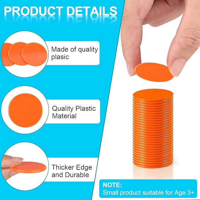 Coopay 1000 Pieces 10 Colors 1-1/5 inch Plastic Learning Counters Disks Bingo Chip Counting Discs Markers for Math Practice and Poker Chips Game Tokens