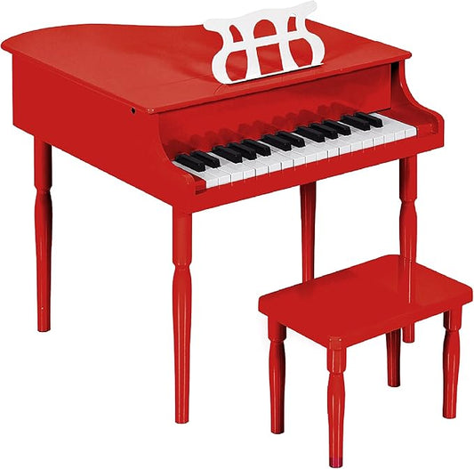 Best Choice Products Kids Classic Wooden 30-Key Mini Grand Piano Musical Instrument Toy w/ Piano Lid, Bench, Foldable Music Rack, Song Book, Note Stickers, Enamel Finish - Red