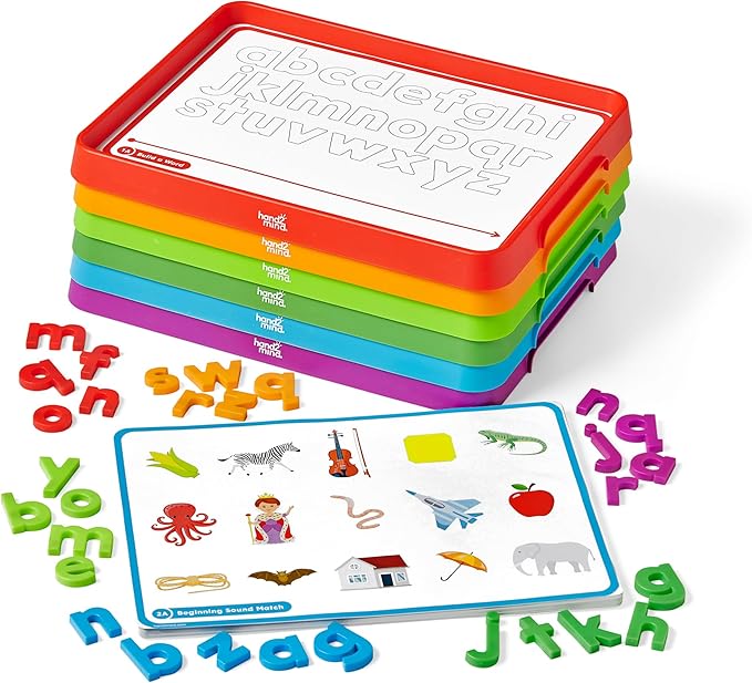 hand2mind Alphabet Word Work Small Group Set, Lowercase Magnetic Letters, Magnetic Letter Trays, Phonics Manipulatives, Phonemic Awareness Activities, Science of Reading Classroom Materials (Set of 6)