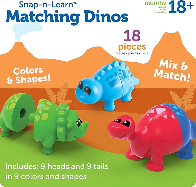Learning Resources Snap-n-Learn Matching Dinos - Dinosaur Toys, Mini Plastic Figures, Sensory Bin, Toddler Travel Games, Shape Sorter, Preschool, Fine Motor Skills, Montessori Counting