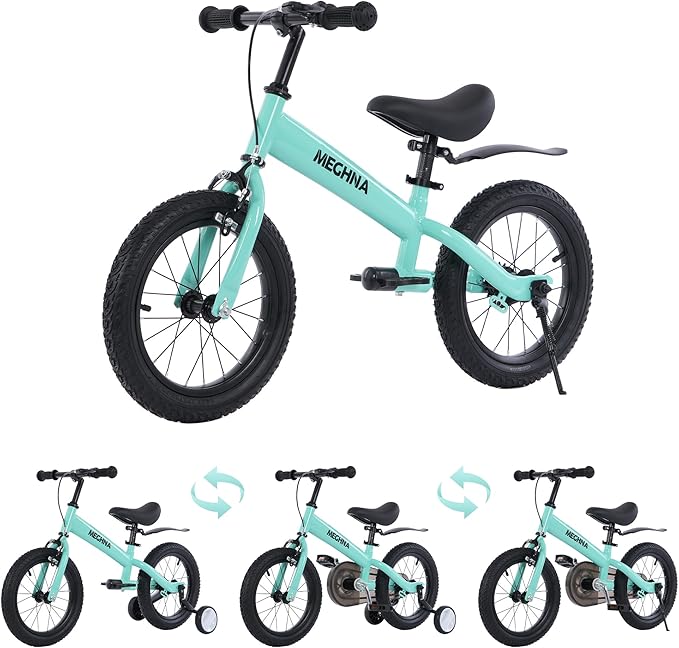 ZUKKA Toddler Balance Bike 2 in 1 with Detachable Training Wheels 14 Inch Kids Bike Aged 3-7 Years Old with Adjustable Seat Handlebar and Coaster Brake for Boys Girls