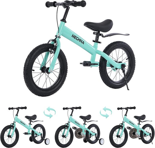 ZUKKA Toddler Balance Bike 2 in 1 with Detachable Training Wheels 14 Inch Kids Bike Aged 3-7 Years Old with Adjustable Seat Handlebar and Coaster Brake for Boys Girls