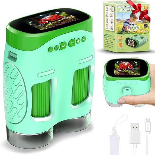Handheld Microscope Toy for Kids : Rechargeable Telescope and Camera Combo with 6 Slides, Perfect for Indoor Outdoor Exploration, Portable Edu for Age 3-12 Children Students
