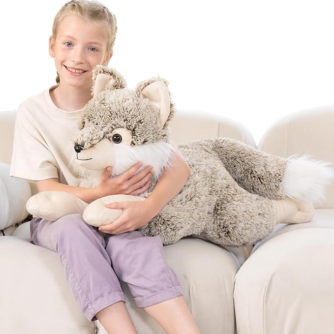 Giant Wolf Stuffed Animal 30", Super Soft Jumbo Plush Toy, Big Fluffy Plushie Gift for Birthdays & Christmas