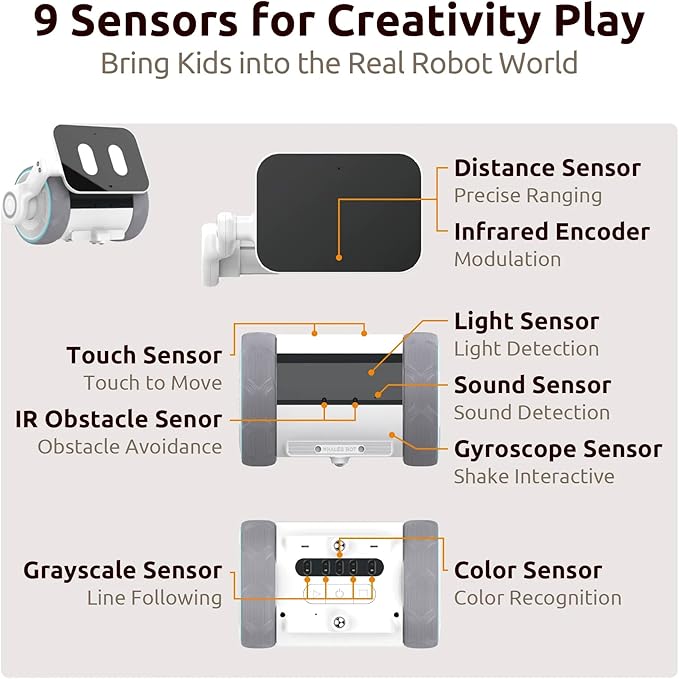 WhalesBot Pubbo Air Smart Robot Kit for Kids 6 7 8 9 10, Voice/Touch/Remote Control, Interactive Companion Robotic with 9 Sensors, Modular/Scratch Coding, STEM Educational Toy Gift for Boys Girls