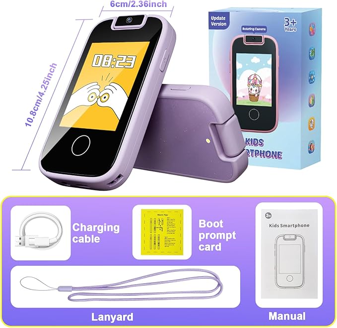 PTHTECHUS Kids Phone Toys for Girls Boys - Toddler Touchscreen MP3 Music Player with Dual Camera, Habit Tracker, Games, Alphabet, Educational Learning Toys Birthday Easter Gifts for 3-7 with SD Card