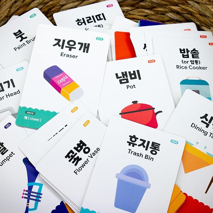 Korean Flashcards 2-Pack Beginner Gift Set - 40 Hangul, Numbers, Colors & Things Around The House Voc for Beginners with MP3 Audio