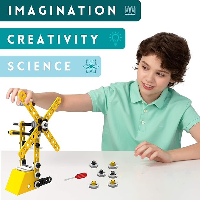 STEM Toys Kids Building Toys – 100 Piece 8-in-1 DIY Learning Construction Toy Set, Educational Kids Building Toys for Boys and Girls Mechanical Engineering Gifts Sets for Ages 5 6 7 8 9 + Years Old