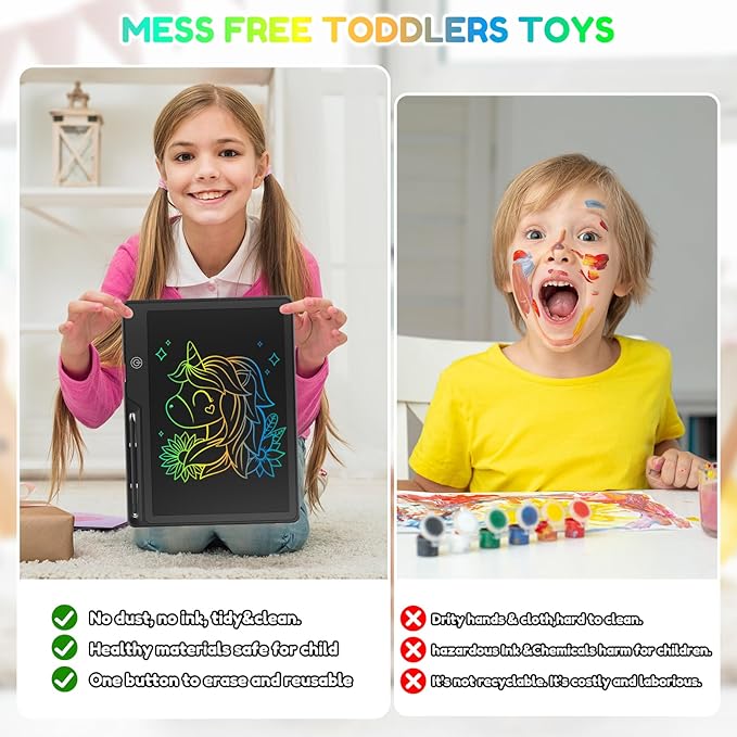 13 Inch LCD Writing Tablet for Kids, Rechargeable Erasable Doodle Board Colorful Toddler Drawing Pad, Preschool Learning Toys Christmas Birthday Gift 3 4 5 6 7 Year Old Girls Inky Black